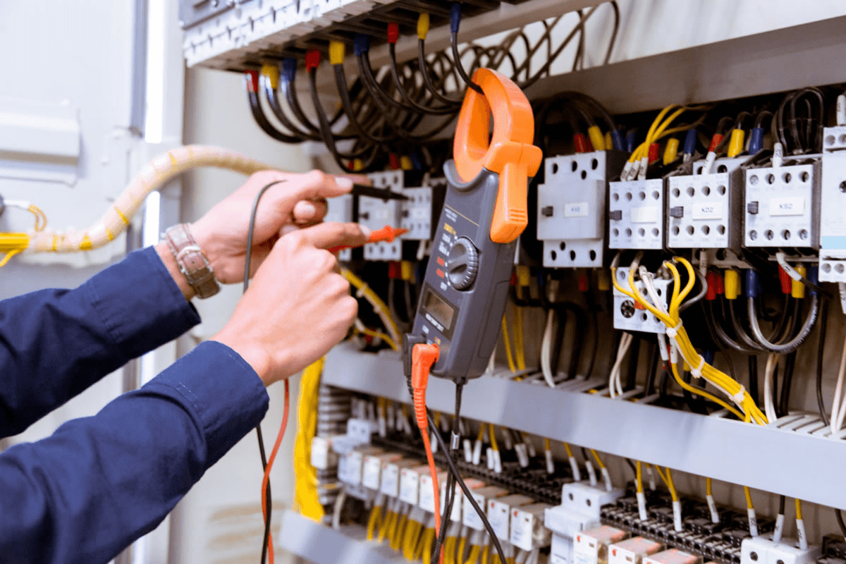 Electrician working safely on residential wiring